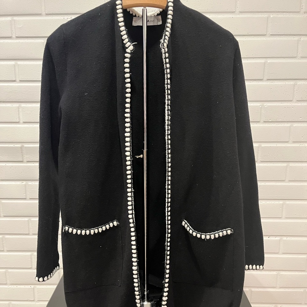 Zara Black Knit Sweater with White Trim